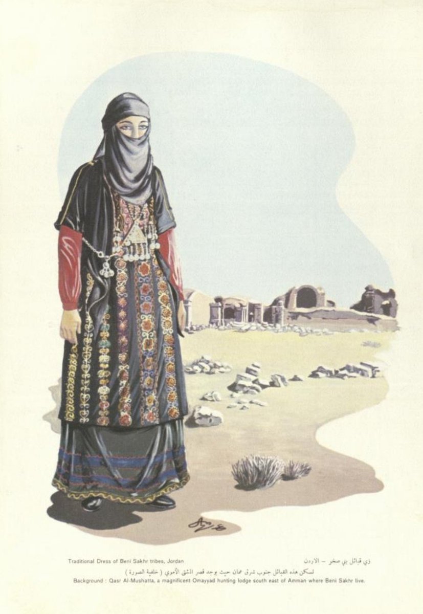 wana_visualss's tweet photo. Illustrations featured on the covers and pages of a cultural magazine from the 1940s or 1950s, highlighting the traditional attire and clothing heritage of Jordanian women. The designs are elegantly framed by archaeological landmarks, reflecting the local environment and cultural roots of the women portrayed. 🇯🇴