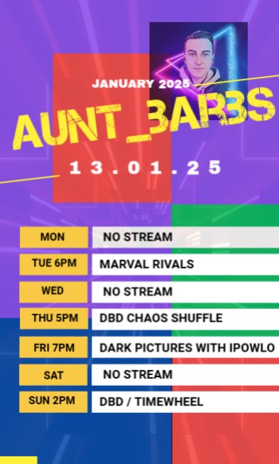 Now that am over being sick

I have started with doing a Schedule for stream again 

Twitch.tv/aunt_barbs