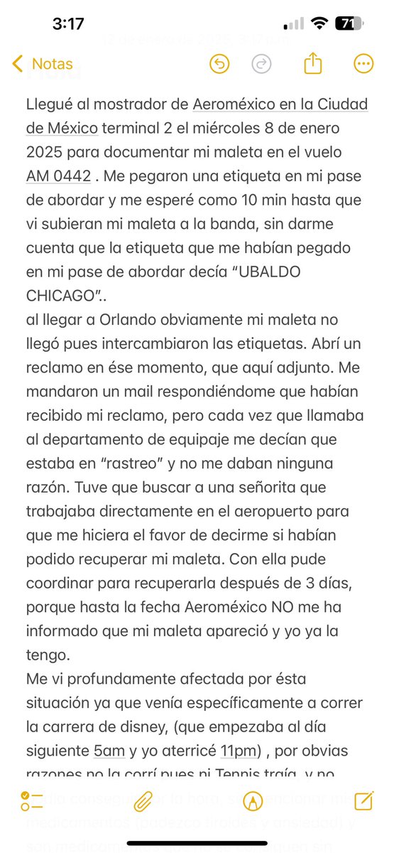 Ya mandé el siguiente Mail a la dirección que me respondió <a href="/Aeromexico/">Aeroméxico</a> para la compensación por mis 3 días de maleta perdida… espero no tener que escalar ésto <a href="/AtencionProfeco/">Atención Profeco</a>