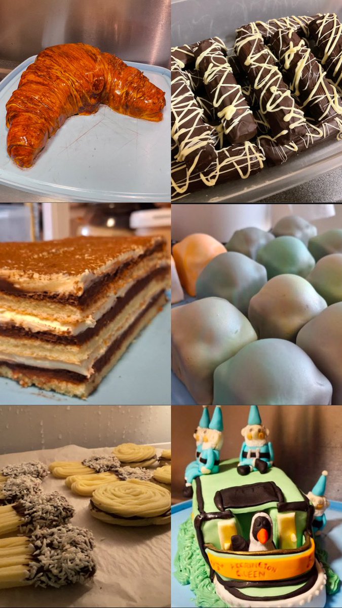 My #GBBO bakes are finally done!
This year I’ve made a croissant, Twix bars, carrot cake, Viennese whirls, opera cake, orange tart, fondant fancies, and “An innocent nun out on a pleasure cruise”
Quite proud of all these tbh. All #glutenfree
