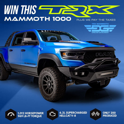 DreamGiveaway's tweet image. 🦣 Did you hear the news about the TRX Mammoth Dream Giveaway? It's #10 of #200 Hennessey Last Stand 1,000+ HP off-road beasts! 
Check out the details on the upgrades in this press release at: ow.ly/2AGu50T4QwZ 

#RAM #ramtrx #trxmammoth #trxmammothdreamgiveaway🦣