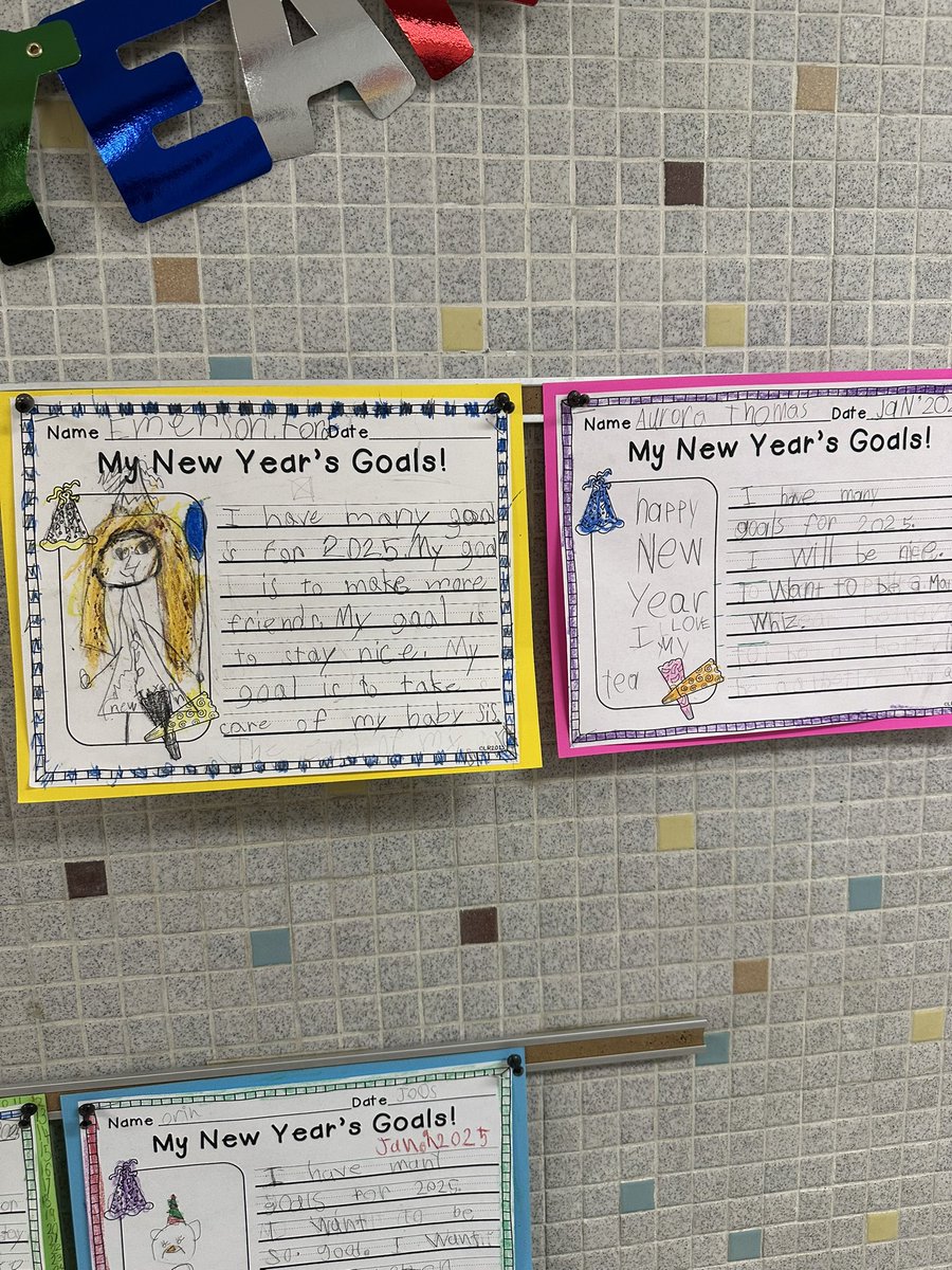 Gilles_1stGrade's tweet photo. HAPPY NEW YEAR!! After a brainstorming session, First Graders wrote down goals for their 2nd Semester of Learning!! #PHEARCE #ProtectThisHouse #PrideandExcellence https://t.co/nomwOm6jMr