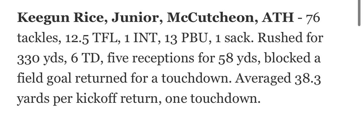 Blessed to be named to the J&amp;C Big School All- Area Team! <a href="/mccutcheonmavs/">McCutcheon Athletics</a> <a href="/McCMavsFootball/">Maverick Football</a> <a href="/CoachHefNCSA/">CoachHefNCSA</a> <a href="/ruem_43/">Brandon Ruemler</a> <a href="/Coach_Mar_2190/">Drew Martin</a> <a href="/coachjstrasser/">Coach Josh Strasser</a> <a href="/BrodyCraven21/">Brody Craven</a> <a href="/TheodoreGlaspie/">Theo Glaspie.</a>