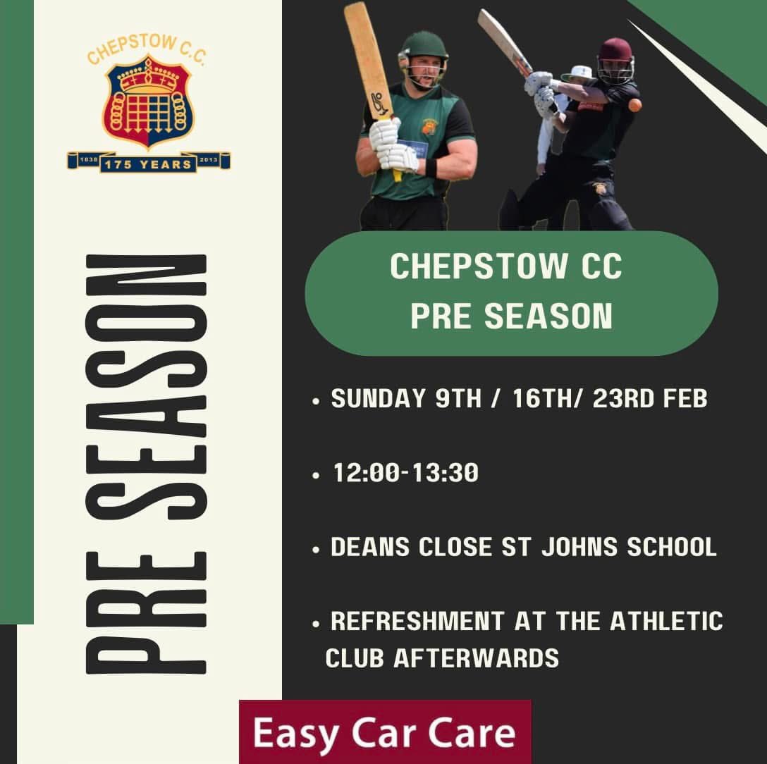 🏏 SENIOR PRE SEASON 🏏 

Our first block of winter training kicks off soon, so here’s the rundown ⬇️

All welcome , for further details please get in touch….. see you there 🏏

#ChepstowCricket #PreSeasonTraining #WinterFitness #LetsGo