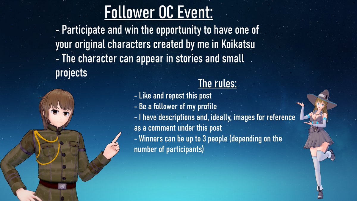 HansvonWinter's tweet photo. The Next Follower OC Event!  
For those who are taking part and are new, please read the rules. The event will last five days and the winner(s) will be drawn at friday. Have fun! https://t.co/IuF00ys6hD