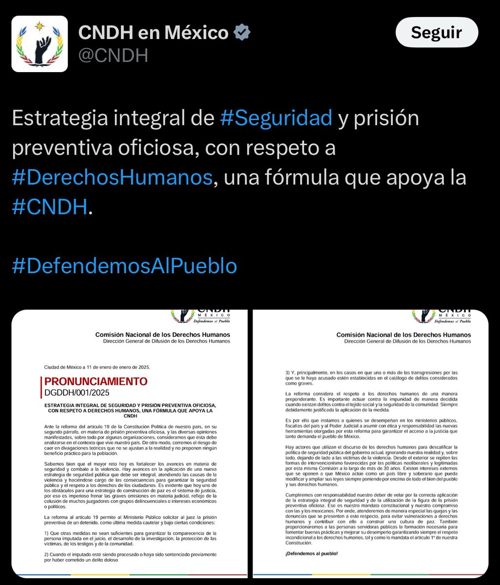 La derrota ética de la comisión nacional de derechos humanos se agudiza.

Ahora defiende la figura gracias a la cual decenas de miles de personas están en prisión sin sentencia: la prisión preventiva oficiosa.

1,700 millones de pesos cuesta esa institución en ruinas.