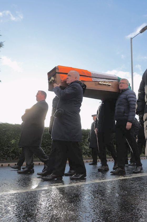 Paying our respects to Ted Howell. Todd Allen, myself and Ciarán Quinn at the funeral paying tribute to our great friend and leader. I’ve known Ted for almost 40 years. Ted and his wife Eileen have left us on this earth but will be forever in our hearts and minds . Slan Ted.