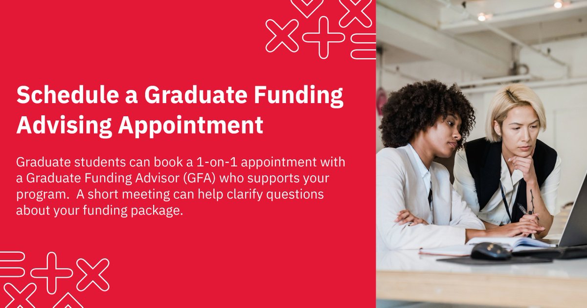Graduate scholars who have questions about their personal funding package can schedule a one-on-one meeting through our advising services appointment scheduler.

To book an appointment with the GFA supporting your program, visit bit.ly/4h8d2GO

#GradStudiesYU #YorkU