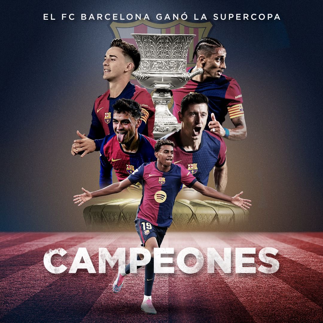 ¡¡EL FC BARCELONA ES CAMPEÓN DE LA SUPERCOPA DE ESPAÑA!!
¡¡MANITA HISTÓRICA AL REAL MADRID EN LA FINAL!! ¡¡PASEO TOTAL EN EL 11 VS 11 Y NO SUFRIERON EN EL 11 VS 10!! 
¡¡SUPERIORIDAD APLASTANTE BLAUGRANA!! 
¡¡EL PRIMER TÍTULO EN LA ERA DE HANSI FLICK!!
¡¡LOS MÁXIMOS GANADORES