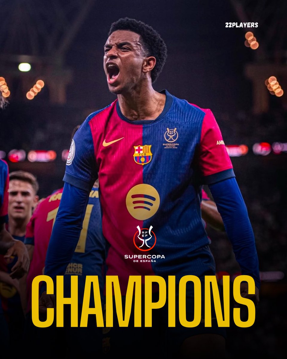 22Players's tweet photo. 🏆 Barcelona wins the Supercopa de España!

#FCBarcelona #SupercopaDeEspaña #ViscaBarça #Champions https://t.co/S37zJohUZd