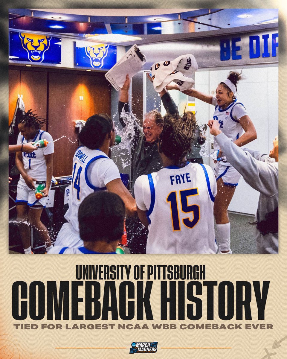 NCAA March Madness (@marchmadnesswbb) on Twitter photo MAKING COMEBACK HISTORY‼️
<a href="/Pitt_WBB/">Pitt Basketball</a> tied for the largest NCAAWBB women’s basketball comeback ever!
#NCAAWBB MAKING COMEBACK HISTORY‼️
<a href="/Pitt_WBB/">Pitt Basketball</a> tied for the largest NCAAWBB women’s basketball comeback ever!
#NCAAWBB