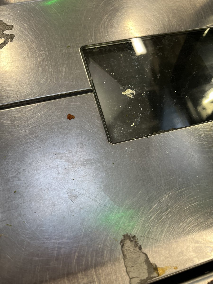 millyruc's tweet photo. @sainsburys Selly Oak, your self service tills are absolutely filthy. This really is revolting in a food store where you expect us to put fresh fruit and veg on the built in scales. To make matters worse there was a crow flying around the store no doubt making more mess. https://t.co/wqL89IG7lh