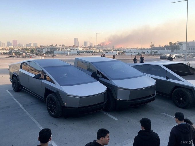 Tesla cybertrucks lined up