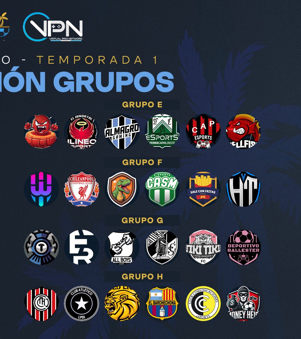 ⚽🔥 Copa VPN Verano - Temporada 1: Presentación Oficial de los Grupos 🔥⚽

🎉 ¡La espera terminó! Estos son los grupos que competirán en esta emocionante temporada de la Copa Virtual Pro Network. Cada equipo está listo para darlo todo en la cancha y buscar el trofeo más