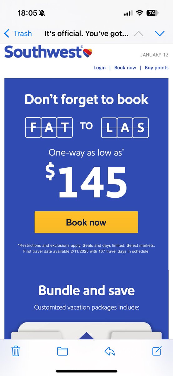 ADENA10's tweet photo. @SouthwestAir Sorry but this is NOT a low fare. What happened to the $59 one way fares?? 👎🏽 (insert fart noise) https://t.co/6XgE9suzZj