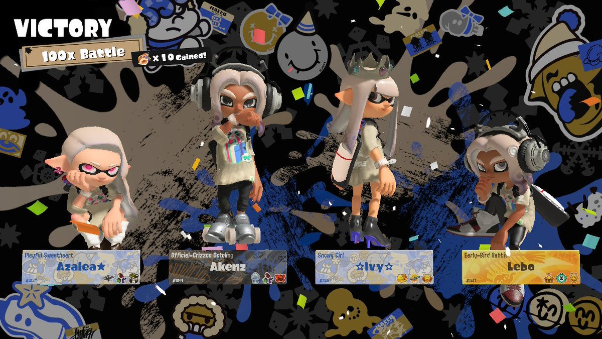 PEACHY_SEABUNNY's tweet photo. TEAM PRESENTS TAKES THE WIN!!  
[Finally, I ended my losing streak🥹]

#splatoon #splatoon3 #frostyfest #frostyfestsplatoon #teampresents https://t.co/TtKhirIjs0