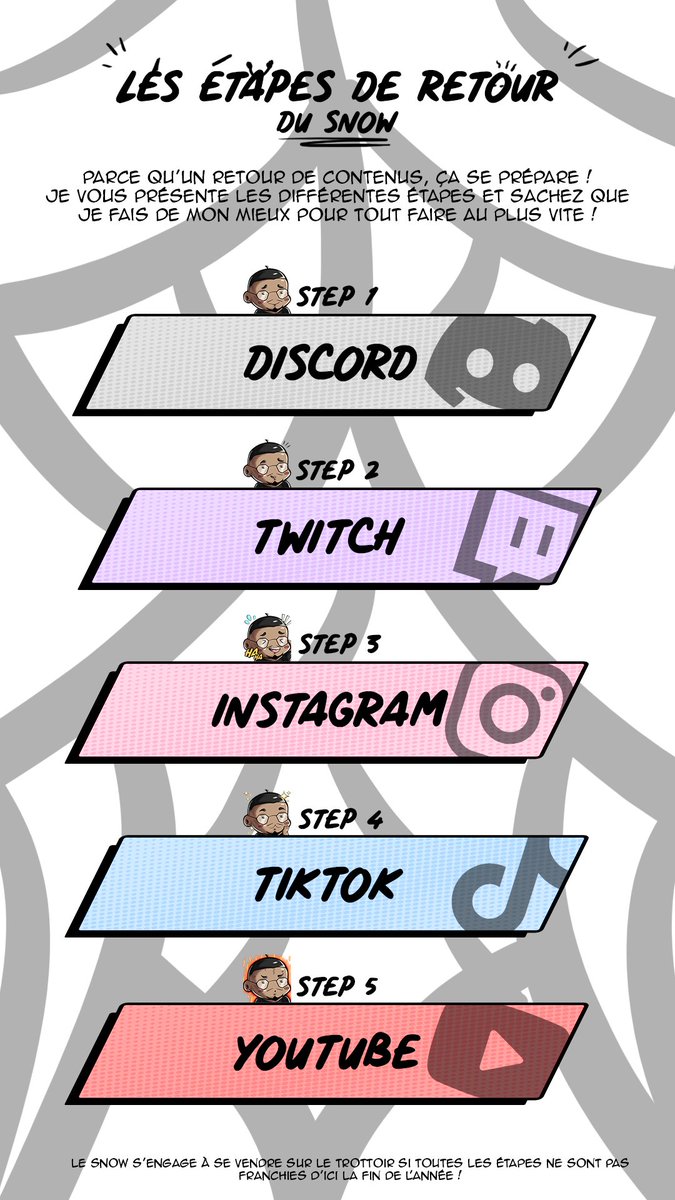 📝 STEP UP DES RETOURS DE CONTENUS 📝

Voici les étapes de mon retour de contenus (et de mon retour tout court) sur les réseaux !

🎯 Objectif de l'année : réaliser tout ce qui est listé ici, et le plus vite possible ! Haha

À très vite ! 🚀