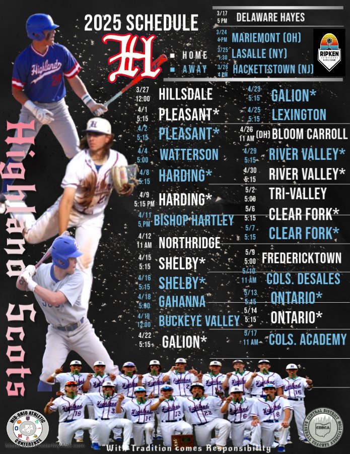 2025 Season Schedule release for the Fighting Scots! #ATL

<a href="/HLSD_AD/">Highland AD</a> <a href="/hlsdsports/">Highland Athletics</a> <a href="/moacsports/">MOAC Sports</a> <a href="/swankonsports/">Jeff Swank</a> <a href="/McMotorsport/">Rob McCurdy</a> <a href="/SportsMCS/">MCSSports</a> <a href="/JakeFurr11/">Jake Furr</a> <a href="/OHCDBCA/">Central District Baseball Coaches Association</a>