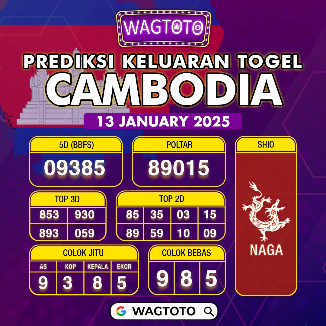 Pre-diksi keluaran CAMBODIA
13 JANUARI 2025 
Semoga 4D mendarat di hari ini bosku!!