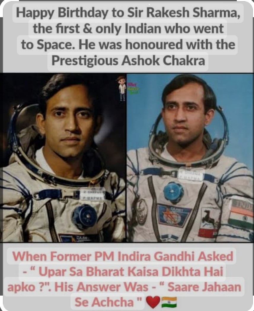 nitingodbole's tweet image. 13 Jan is the birthday of Rakesh Sharma of the IAF, the first Indian in space!