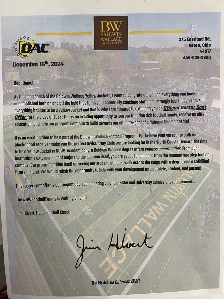 Daniel Skoog (@danielskoog21) on Twitter photo Happy to say that I have received an offer from <a href="/BWFootball_/">Baldwin Wallace Football</a>
<a href="/CoachHilvert/">Jim Hilvert</a> <a href="/CoachScottRaber/">Scotty Raber</a> <a href="/CoachBMiller17/">Brenton Miller</a> <a href="/AndrewCregan16/">Andrew Cregan</a> <a href="/rocanthony_/">Rocky Zingale</a>
<a href="/GridironImports/">Gridiron Imports Foundation</a> <a href="/GIfootballChris/">Chris Adamson</a> <a href="/coachpriest222/">Dwayne Priest</a> Happy to say that I have received an offer from <a href="/BWFootball_/">Baldwin Wallace Football</a>
<a href="/CoachHilvert/">Jim Hilvert</a> <a href="/CoachScottRaber/">Scotty Raber</a> <a href="/CoachBMiller17/">Brenton Miller</a> <a href="/AndrewCregan16/">Andrew Cregan</a> <a href="/rocanthony_/">Rocky Zingale</a>
<a href="/GridironImports/">Gridiron Imports Foundation</a> <a href="/GIfootballChris/">Chris Adamson</a> <a href="/coachpriest222/">Dwayne Priest</a>