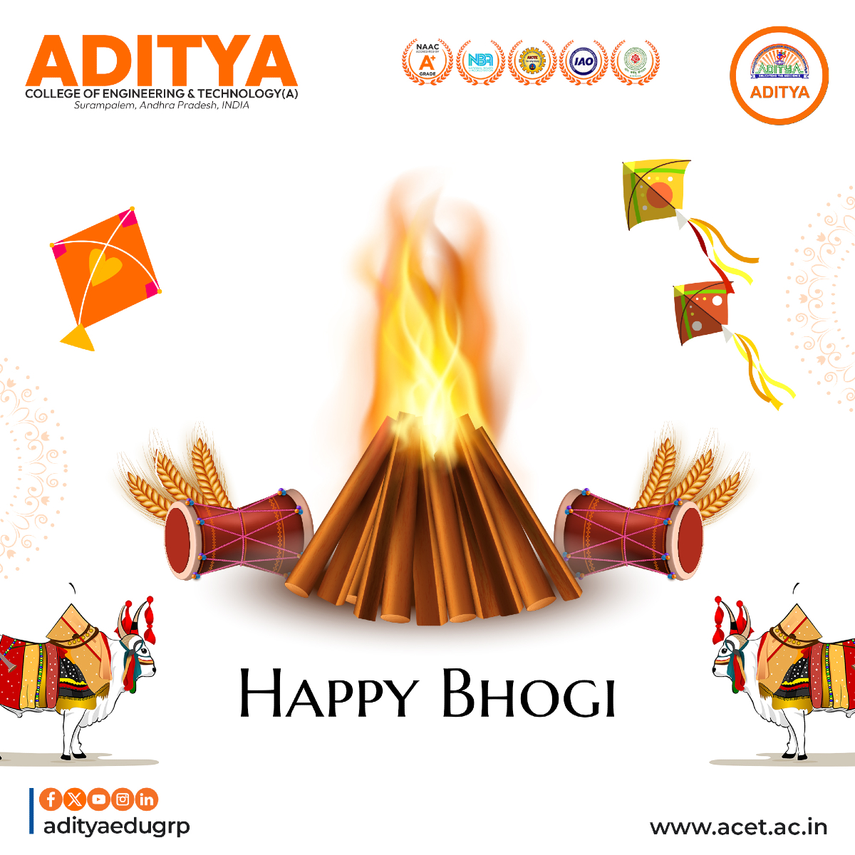ACETaditya's tweet image. #AdityaUniversity wishes you a joyful Bhogi! 🔥 Let the flames of Bhogi pave the way for brighter days ahead. May this festival bring you new hopes, endless joy, and boundless success.
#AdityaUniversity #HappyBhogi2025 #BhogiFest #Sankranthi2025 #Pongal2025