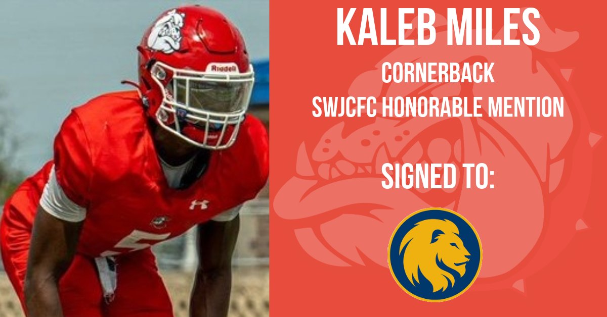 Navarro Football (@ncdawgpound) on Twitter photo DAWGS moving on:
Kaleb Miles <a href="/kalebmiles_/">Kaleb Miles</a>
Cornerback
SWJCFC Honorable Mention
Signed to: <a href="/Lions_FB/">East Texas A&M Football</a>
#together🐶🐾 #dawgsd1 #RepNC DAWGS moving on:
Kaleb Miles <a href="/kalebmiles_/">Kaleb Miles</a>
Cornerback
SWJCFC Honorable Mention
Signed to: <a href="/Lions_FB/">East Texas A&M Football</a>
#together🐶🐾 #dawgsd1 #RepNC