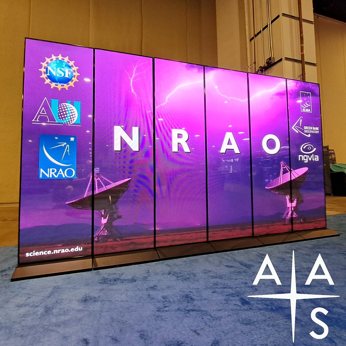 VizAstro's tweet photo. Welcome all #AAS245 attendees to the January 2025 Conference!  Visit @TheNRAO exhibit for giveaways, video wall, and student opportunities.

@GreenBankObserv @DiscoverAUI @AAS_Office #science #astronomy #STEMeducation https://t.co/UUsExYI7N6
