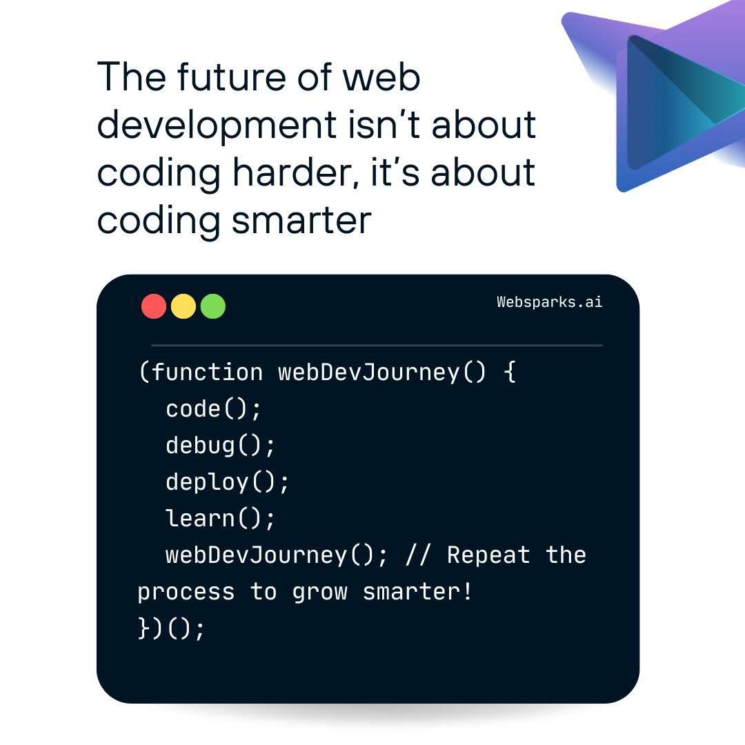 Websparksai's tweet image. Start smart coding today at websparks.ai 🚀✨ Say goodbye to coding harder and hello to coding smarter! 💡 #WebSparksAI #SmartCoding #WebDevelopmentRevolution