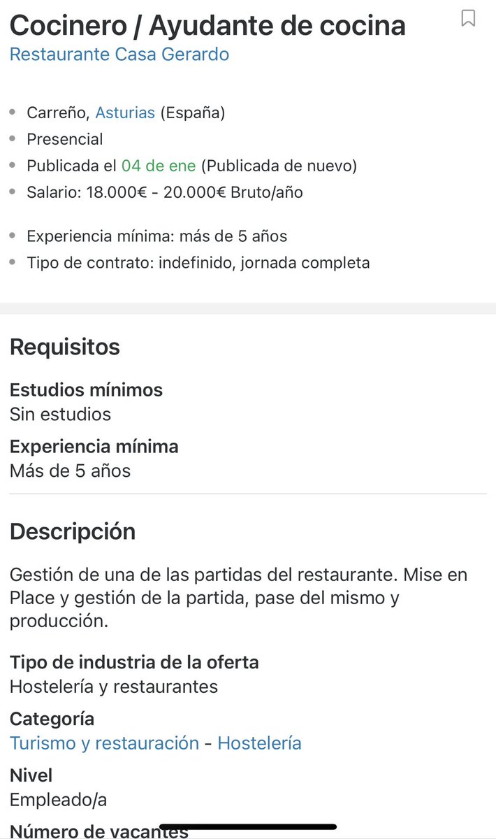 cook_obsession's tweet image. 20.000€ brutos al año por ser jefe de partida en Casa Gerardo (1* Michelín). Unos 1400€ al mes. Luego nos quejamos de que cuesta encontrar personal