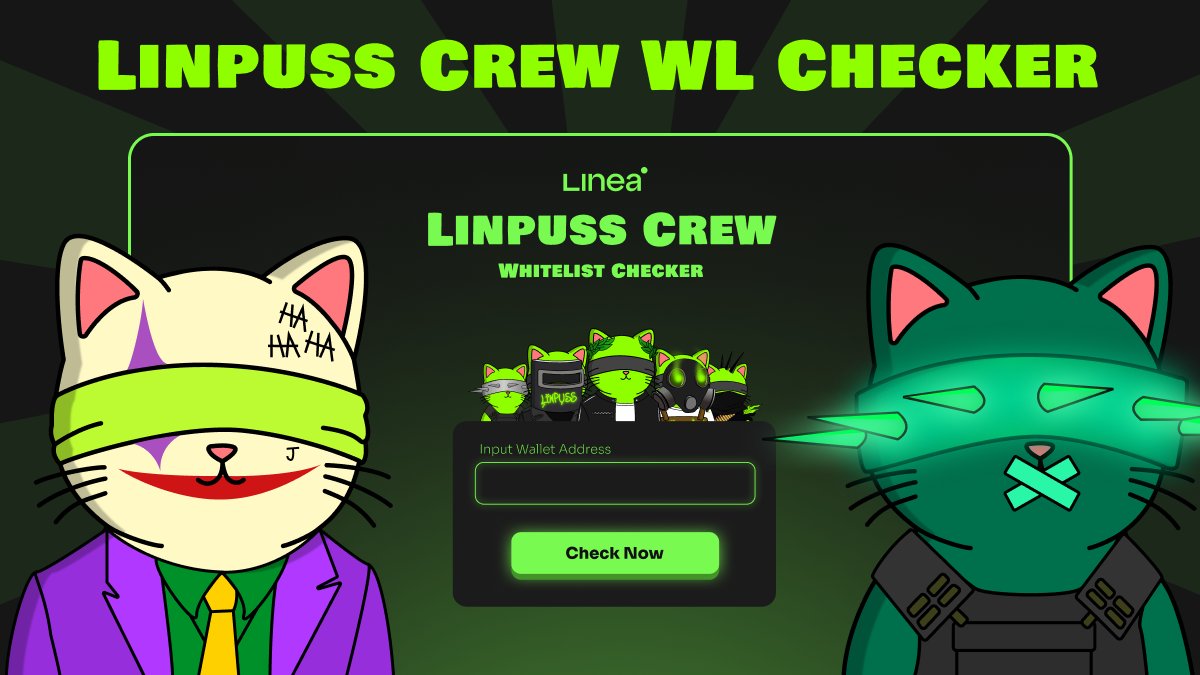 Are you on the List? Check Here 👇

check.linpuss.xyz 👑

Launch on Live Stream w/ <a href="/LineaBuild/">Linea.eth</a> 🚀

10 WL in 3 Hours ⌛️ 

RT ♻️ Drop Wallet 👇 &amp;  Tag 1 friend 🫂