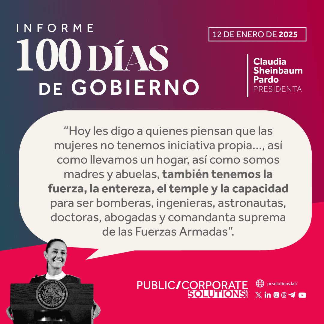 PCSolutions_'s tweet photo. Te compartimos los detalles más importantes del informe de los primeros 100 días de gobierno de @Claudiashein, Presidenta de México. #100DíasPresidenta 

🔗 https://t.co/LfOcraPl6r https://t.co/cT6d5ObIVc