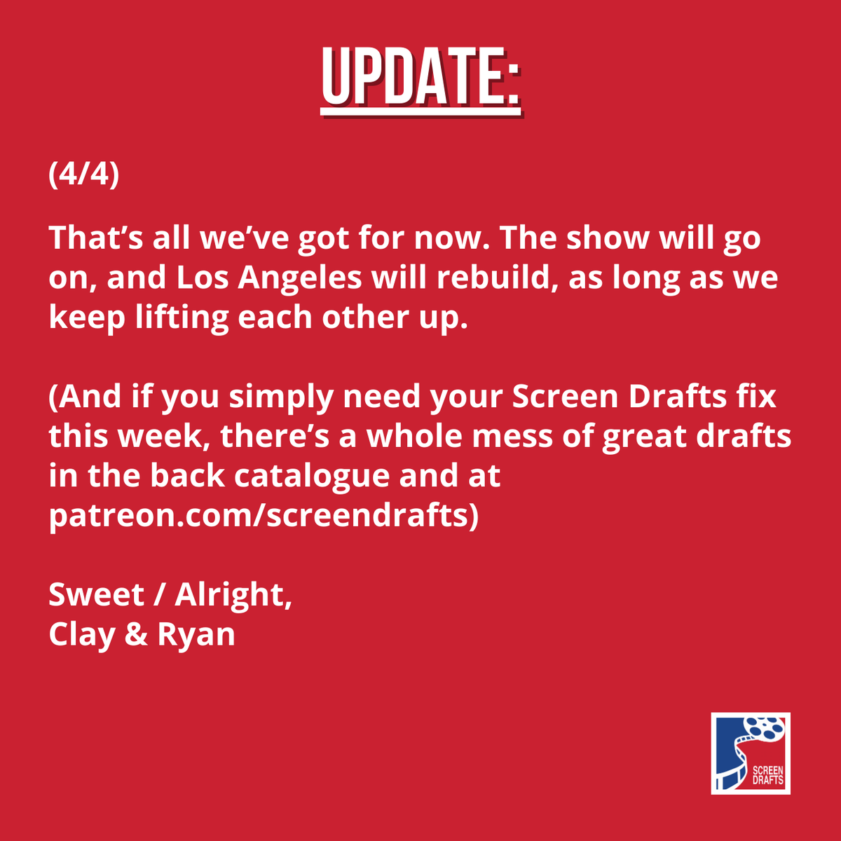 An update for our listeners from Clay &amp; Ryan.  

(Short version: the show will go on ❤️)