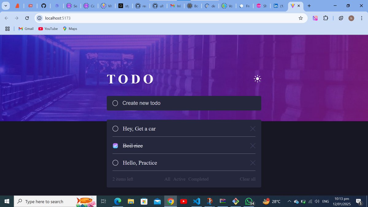 _Faidunni's tweet image. Day 12 of 30🥳
I will buy myself a cake after all of this, In Sha Allah
I worked on @frontendmentor Todo-app, I implemented almost everything I've learnt so far and I realized achieving dark mode with react is not hard, I used to do it with tailwindcss
#tech #100DaysOfCode