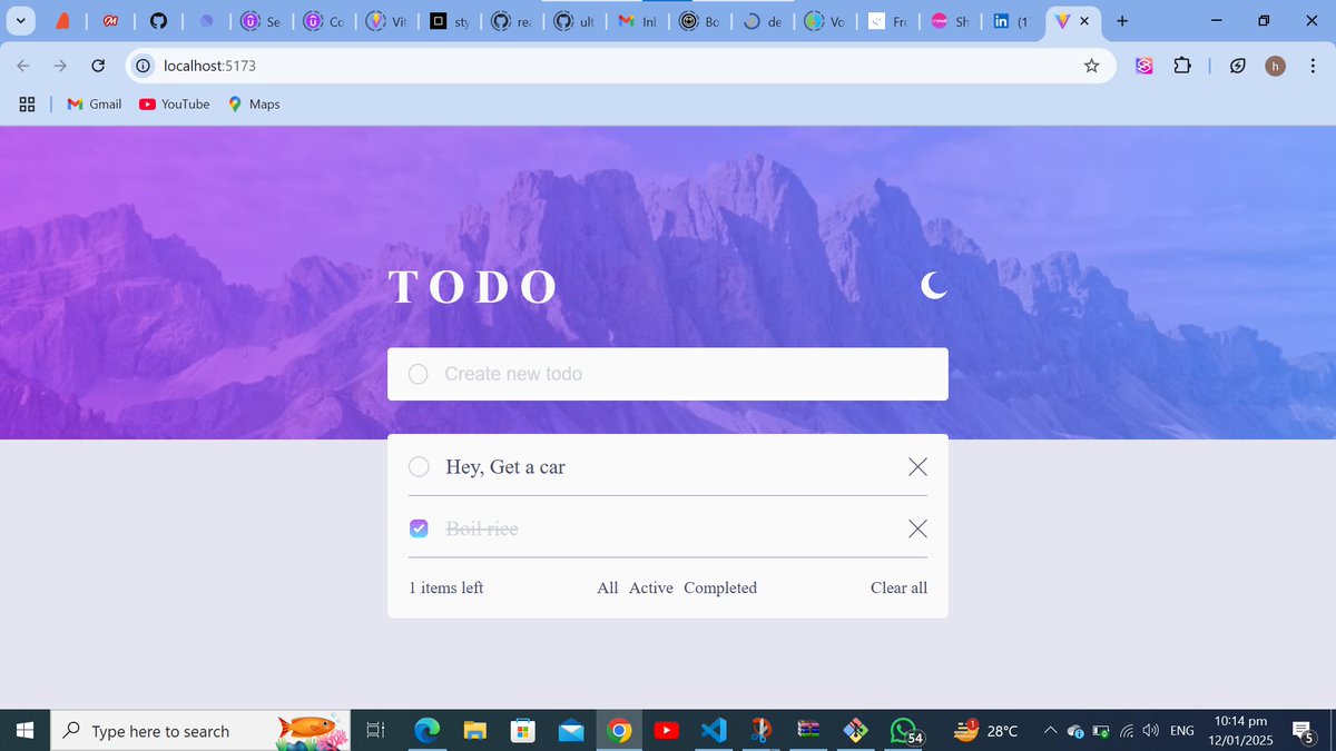 _Faidunni's tweet image. Day 12 of 30🥳
I will buy myself a cake after all of this, In Sha Allah
I worked on @frontendmentor Todo-app, I implemented almost everything I've learnt so far and I realized achieving dark mode with react is not hard, I used to do it with tailwindcss
#tech #100DaysOfCode