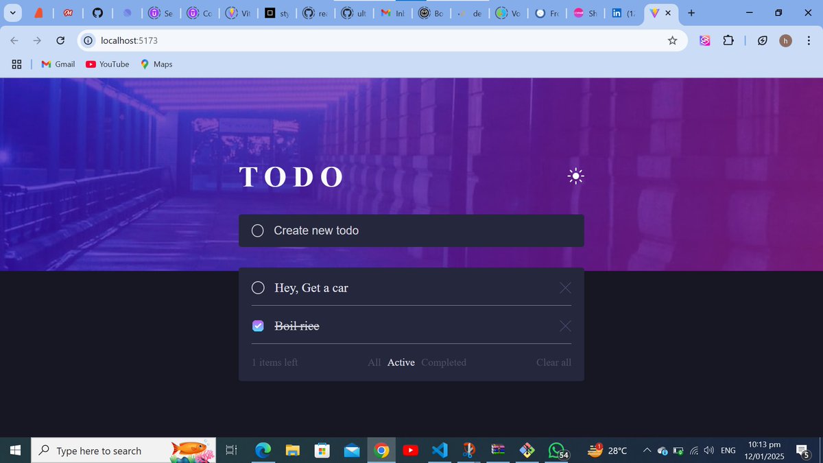 _Faidunni's tweet image. Day 12 of 30🥳
I will buy myself a cake after all of this, In Sha Allah
I worked on @frontendmentor Todo-app, I implemented almost everything I've learnt so far and I realized achieving dark mode with react is not hard, I used to do it with tailwindcss
#tech #100DaysOfCode