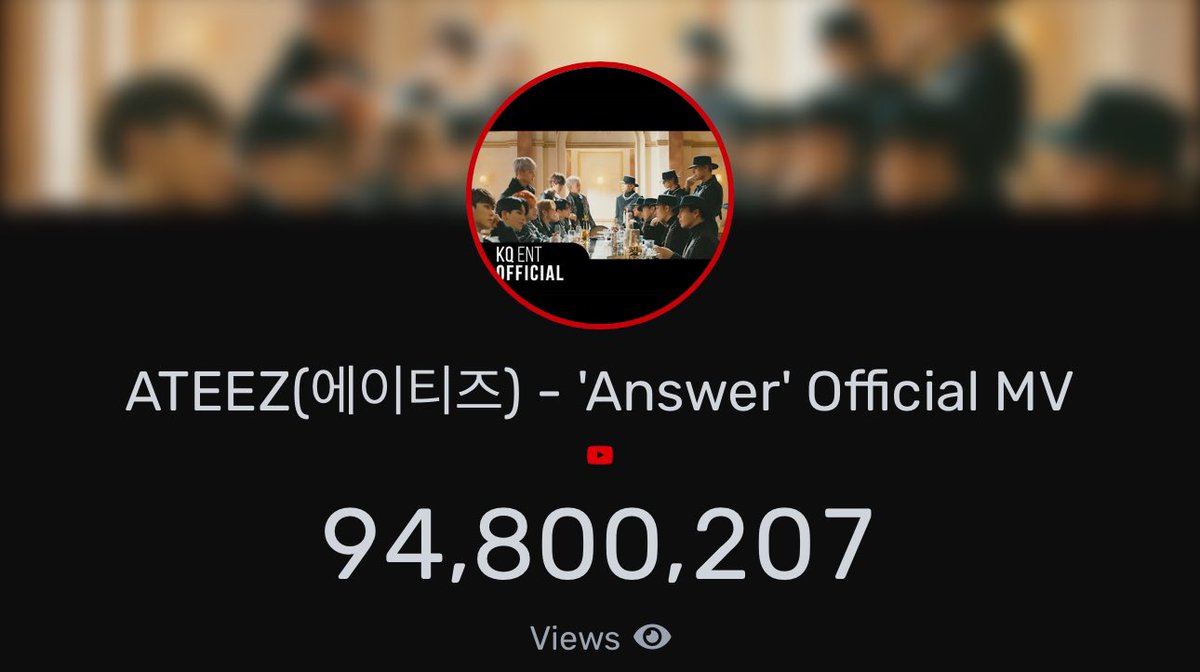ATYstream's tweet photo. 🛎️| @ATEEZofficial 'Answer' MV has reached 94.8M views! 🥂

—👽— 
#에이티즈 #エイティーズ #ATEEZ https://t.co/ZwJLEHK2w4