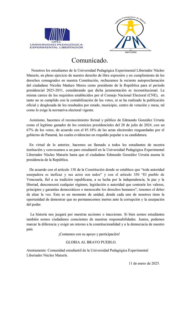 GremioDocente's tweet photo. Comunicado del Sector Estudiantil de la Universidad Nacional Experimental libertador https://t.co/ec8mFSzNzw