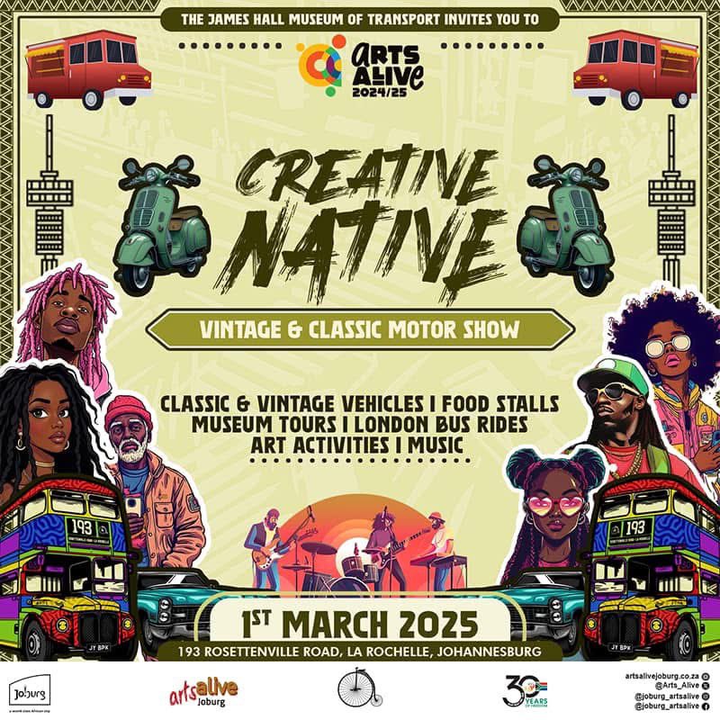Arts_Alive's tweet image. JOBURG! The #CreativeNative Vintage and Classic Motor Show is back for its 4th edition, 1st of March 2025 at the iconic James Hall Museum of Transport. 

🎟️ Tickets: (click link now to secure FREE LIMITED TICKETS) [quicket.co.za/events/297163-…]

Tag a friend and stay tuned.