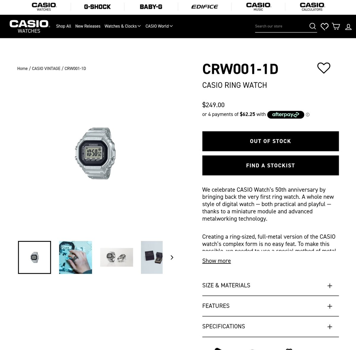 MeshForce's tweet photo. This is a scam.
Casio's website said it started at 10 am. Countdown finished, and when it finally worked at exactly 10 am after repeatedly refreshing the site, it was already out of stock.
#CasioRingWatch #CRW001-1D https://t.co/OHkeUtwmtX