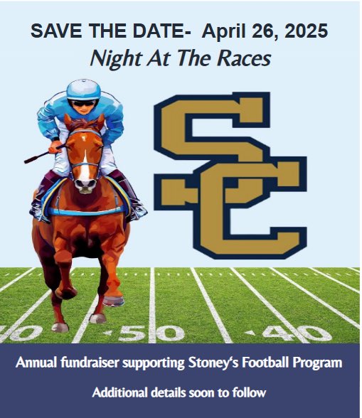 Stoney Creek HS Football (@wearesc_fb) on Twitter photo SAVE THE DATE for our crowd favorite fundraiser, A Night at the Races!
Saturday, April 26 @ Lafayette Grande!
Additional Details to follow.
#Giddyup #WeAreSC #ELITE <a href="/coach_powell2/">Rick Powell</a> SAVE THE DATE for our crowd favorite fundraiser, A Night at the Races!
Saturday, April 26 @ Lafayette Grande!
Additional Details to follow.
#Giddyup #WeAreSC #ELITE <a href="/coach_powell2/">Rick Powell</a>