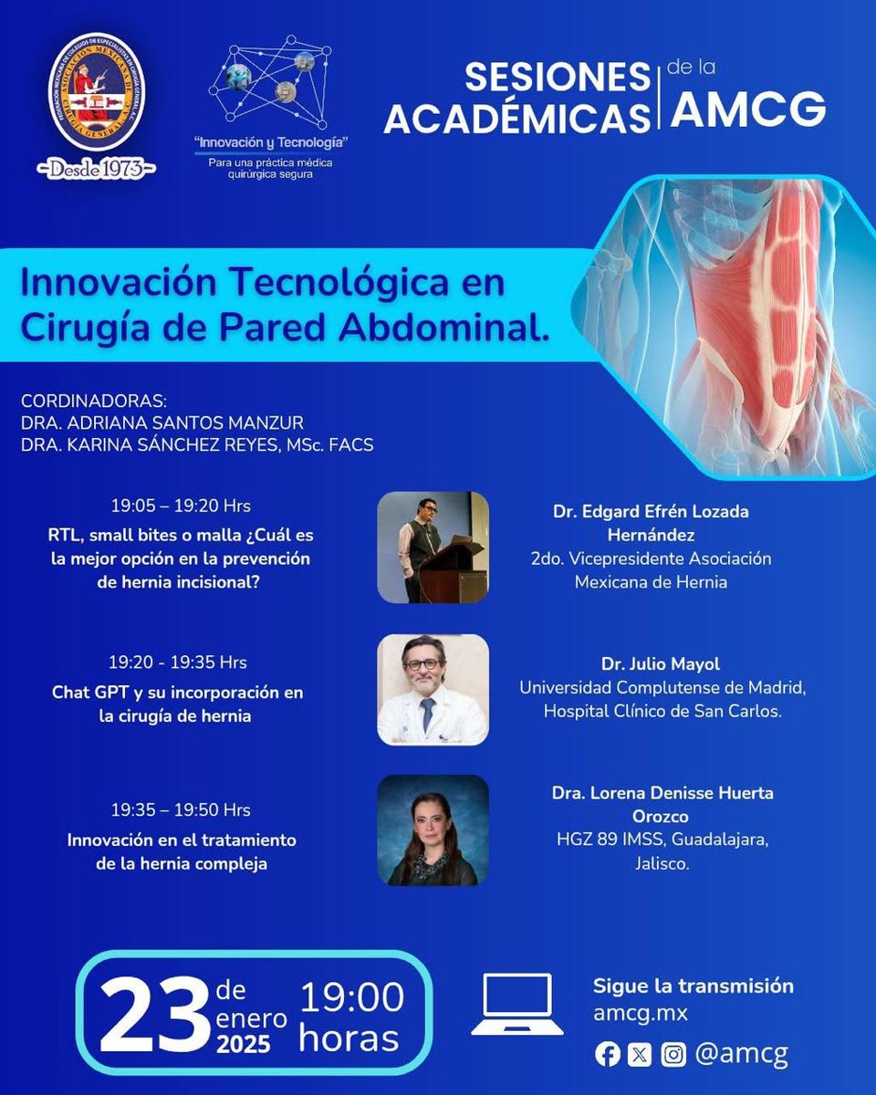 Edgard lozada (@edgardlozada) on Twitter photo Vamos a platicar de prevención de HI, <a href="/juliomayol/">Julio Mayol</a> del gpt en hernias como podremos agregarlo a nuestro manejo y la Dra <a href="/Dra_LoreHuerta/">Dra. Lorena Huerta Orozco</a> sobre lo nuevo en hernia complejo, previo a ECOS2025. <a href="/amcgmx/">amcgmx</a> Vamos a platicar de prevención de HI, <a href="/juliomayol/">Julio Mayol</a> del gpt en hernias como podremos agregarlo a nuestro manejo y la Dra <a href="/Dra_LoreHuerta/">Dra. Lorena Huerta Orozco</a> sobre lo nuevo en hernia complejo, previo a ECOS2025. <a href="/amcgmx/">amcgmx</a>