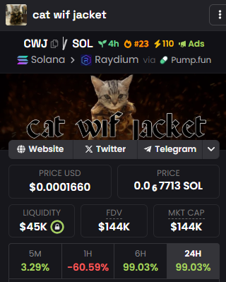 FrontrunGod's tweet photo. @xsdavee I give you $CWJ here at 144k MCAP!!

Even more aura than $billy

@CatWifJacketCTO https://t.co/y5fDQ0OOCL