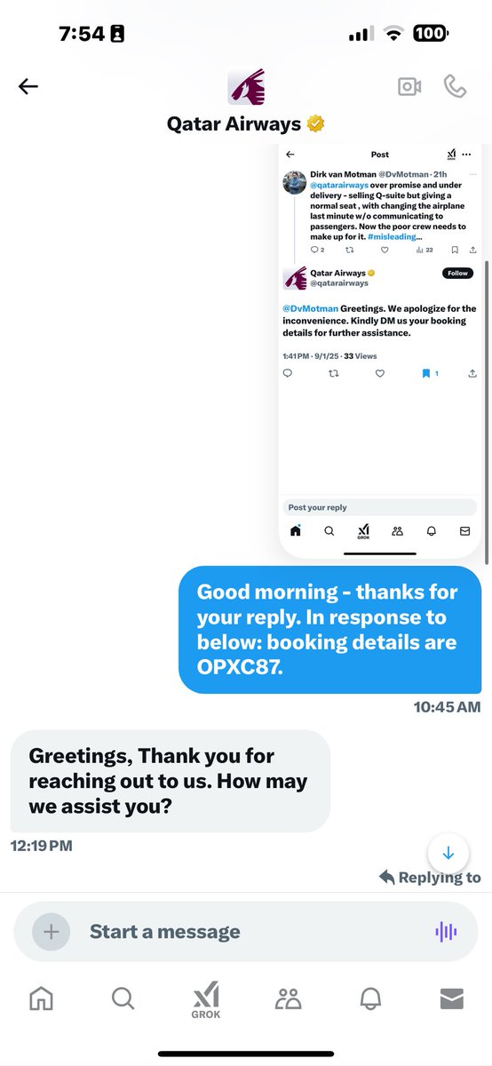 DvMotman's tweet photo. @qatarairways DM’d you but clearly your company is run by bots and not people … #deflecting #misleading https://t.co/uzd40cmqCw