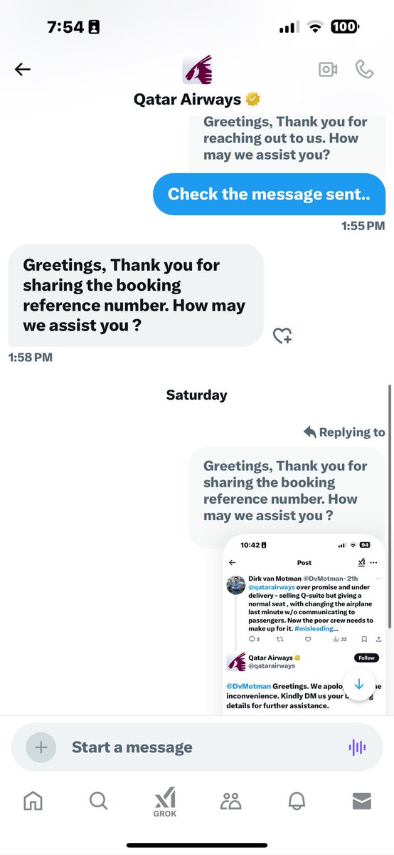 DvMotman's tweet photo. @qatarairways DM’d you but clearly your company is run by bots and not people … #deflecting #misleading https://t.co/uzd40cmqCw