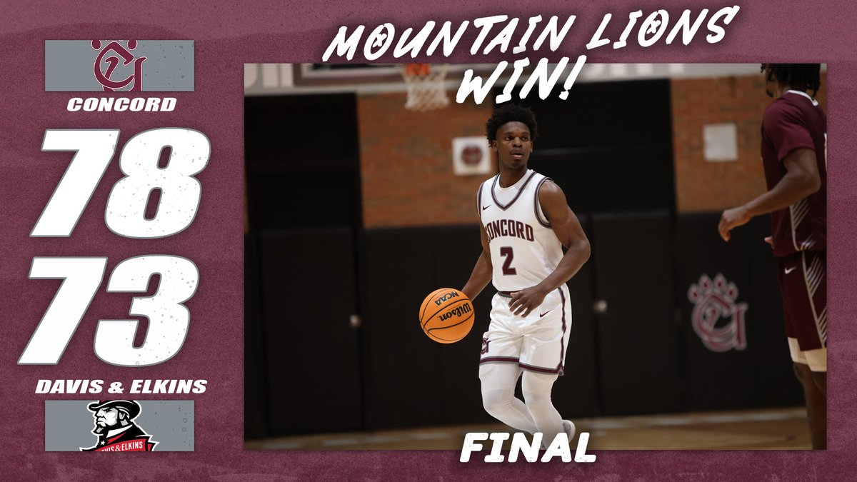 CUMountainlions (@cumountainlions) on Twitter photo .<a href="/CU_MBB/">Concord Basketball</a> Final/OT
Concord 78
Davis & Elkins 73
Points: Corey Boston (23), Kraig Gilbert (13), Amare Smith (11)
Rebounds: Kraig Gilbert (8), Corey Boston (7), Kollin Tolbert (6)
Steals: Corey Boston (3), Ken Sallee (2) .<a href="/CU_MBB/">Concord Basketball</a> Final/OT
Concord 78
Davis & Elkins 73
Points: Corey Boston (23), Kraig Gilbert (13), Amare Smith (11)
Rebounds: Kraig Gilbert (8), Corey Boston (7), Kollin Tolbert (6)
Steals: Corey Boston (3), Ken Sallee (2)