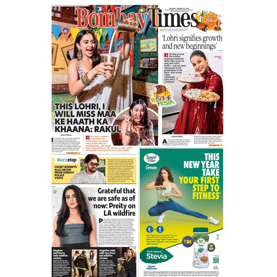 Today's P1: <a href="/Rakulpreet/">Rakul Singh</a> talks about her first Lohri after marriage, what Lohri means to <a href="/ishehnaaz_gill/">Shehnaaz Gill</a> and more 

Read: bit.ly/3r0dVfE

#alluarjun #preityzinta #lohri #happylohri