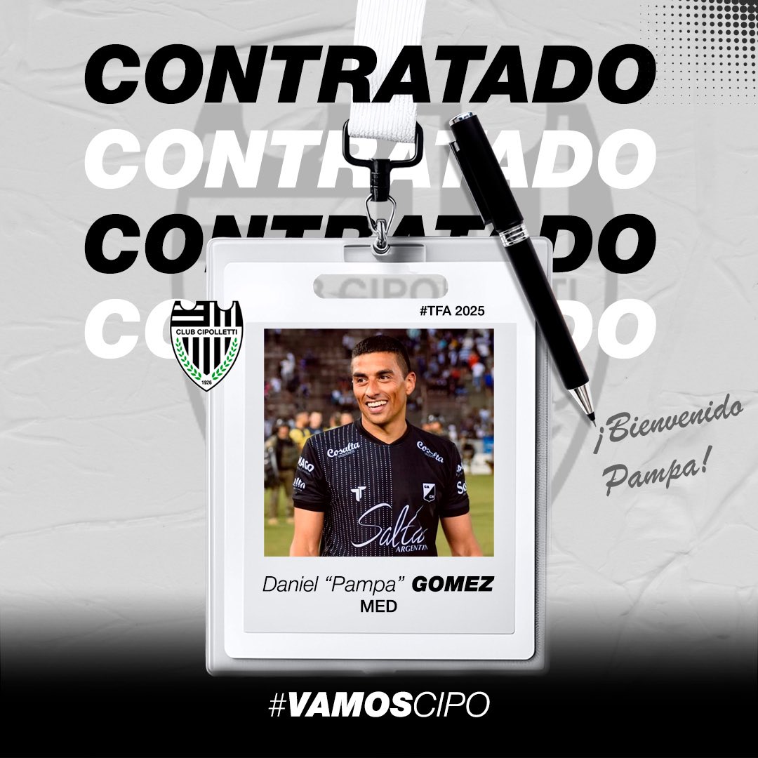 ✍🏼 𝐁𝐈𝐄𝐍𝐕𝐄𝐍𝐈𝐃𝐎 𝐏𝐀𝐌𝐏𝐀!

⚽️ El mediocampista Daniel “Pampa” Gómez ya es refuerzo albinegro para la temporada del Federal A - 2025. 

💪🏼 Vamos Pampa! Muchos éxitos! 

#VamosCipo #ElMasGrandeDeLaPatagonia