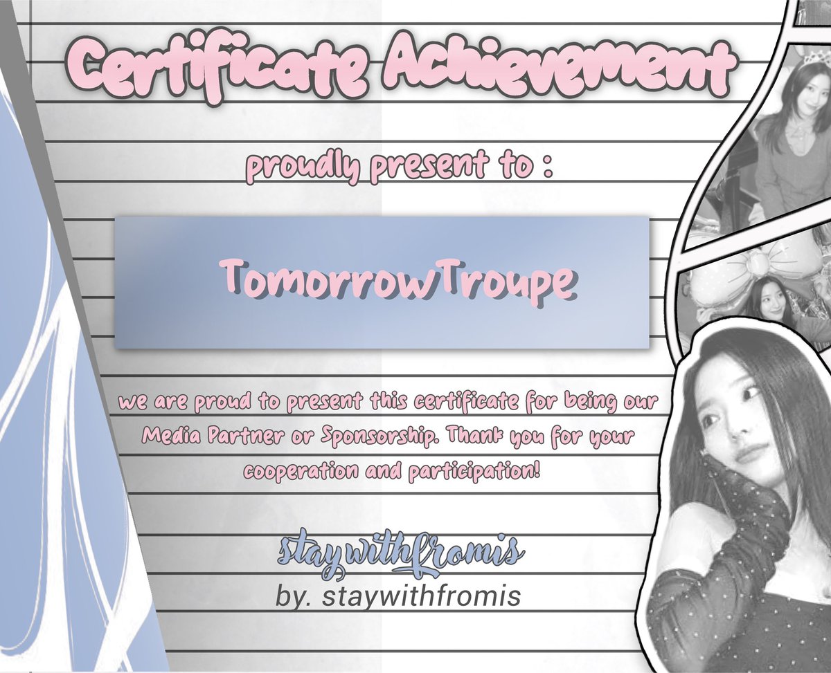 ❤︎ (@tomorrowtroupe) on Twitter photo Honored to be awarded this certificate as your trusted media partner. We’re grateful to be chosen as your trusted partner. Thank you for this recognition! We’ll commit to deliver quality content and building a strong partnership with you. Honored to be awarded this certificate as your trusted media partner. We’re grateful to be chosen as your trusted partner. Thank you for this recognition! We’ll commit to deliver quality content and building a strong partnership with you.