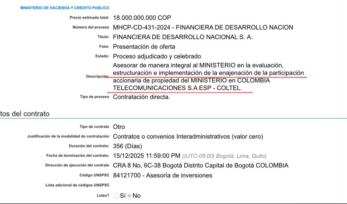 Danielbricen's tweet photo. Luego de tanto discurso del presidente Gustavo Petro en contra de las privatizaciones, el gobierno nacional se busca VENDER la participación que tiene la Nación en COLOMBIA
TELECOMUNICACIONES S.A ESP - COLTEL.

Petro va a terminar de privatizar lo que queda de TELECOM.

HILO https://t.co/nhhv0Pcbd7